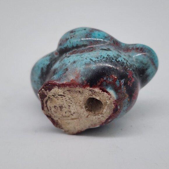 Vintage Handcrafted Ceramic Duck Figurine Turquoise & Red Distressed Finish 2.25 - Picture 7 of 10